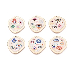 (52) Непрозрачная лаванда Печатные эмали подвески сплава, самородки и обереги от сглаза, стойки покрытие, без кадмия и без свинца и без никеля, золотые, разноцветные, 32.5x30x2~2.5 мм, отверстие : 2 мм