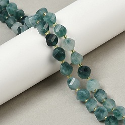 Прусский Синий Окрашенные бусины пряди природного нефрита, граненые, твист, с бисером, берлинская лазурь, 10x9~10x9~10 мм, отверстие : 1 мм, около 33 шт / нитка, 15.35'' (39 см)