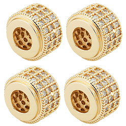 Золотой 8 шт. латунные бусины из кубического циркония с микропаве, колонка, золотые, 9x6.5 мм, отверстие : 4 мм