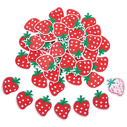 Красный 40шт компьютеризированная вышивка ткань утюгом на заплатках, аксессуары для костюма, аппликация, клубника, красные, 43x33x1.5 мм