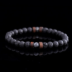 Лавовый камень Круглые бусины из натуральной лавы, эластичные, для мужчин и женщин, с бусинами из дерева и черного камня