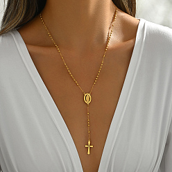 Oval Винтажные 201 четки из нержавеющей стали, vrigin corss tassel y-образные панк хип-хоп ожерелья для женщин, золотые, овальные, 21.06 дюйм (53.5 см)