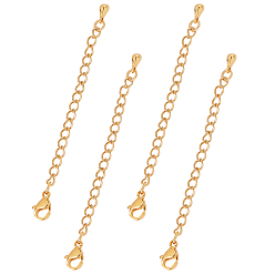 Golden 304 Stainless Steel Chain Extender, with Lobster Claw Clasps and Bead Tips, Golden, 68.5mm