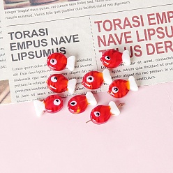 Красный Бусины лэмпворк , рыба с рисунком сглаза, красные, 13x20 мм