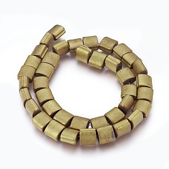 Golden Plated Electroplated Non-magnetic Synthetic Hematite Beads Strands, Frosted, Oval Concave, Golden Plated, 10x10x7mm, Hole: 2mm, about 41pcs/strand, 15.74 inch(40cm)
