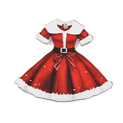 Красный Печатные акриловые подвески, рождественское платье принцессы, красные, 34x39x2.5 мм, отверстие : 1.6 мм