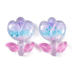 Lilac Transparent Epoxy Resin Flower Decoden Cabochons, with Glitter Powder, Lilac, 23.5x17.5x5mm