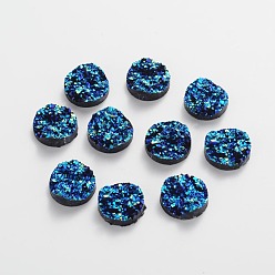 Dark Turquoise Druzy Resin Cabochons, Flat Round, Dark Turquoise, 12x5mm