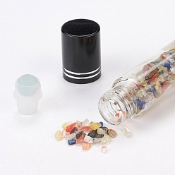 Mixed Stone Glass Roller Ball Bottles, Essential Oil Refillable Bottle, with Mixed Stone Chip Beads, for Personal Care, 85x20mm, Beads: 3x11~3x7mm, Capacity: 10ml