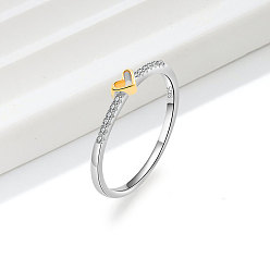 Сердце 925 Кольца из стерлингового серебра с микропаве из прозрачных кубических цирконий, платиной и золотом, сердце, размер США 6 (16.5 мм)