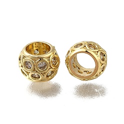 Настоящее золото 18K Латунь микропаве прозрачный кубический цирконий европейский бисер, долговечный, круглые, стойки покрытие, без свинца и без кадмия, бусины с большим отверстием, реальный 18 k позолоченный, 7.5x6 мм, отверстие : 4.5 мм