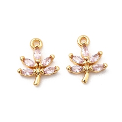 Pink Латунные микро проложить кубического циркония прелести, лист, без никеля , реальный 18 k позолоченный, розовые, 10.5x9x3 мм, отверстие : 1 мм