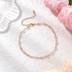 Pink 304 браслеты на ногу из круглозвенной ограненной цепи из нержавеющей стали и натурального агата (окрашенного и нагретого), золотые, розовые, 9-3/8 дюйм (238 мм)