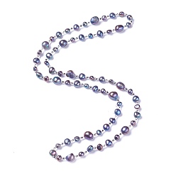 Black Natural Pearl Beaded Necklaces, with Glass Seed Beads, Black, 30.7 inch(78cm)