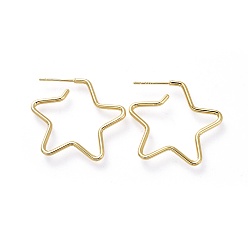 Golden Brass Stud Earrings, with Ear Nuts and 925 Sterling Silver Pin, Star, Golden, 25x27~28x1.7mm, Pin: 0.7mm