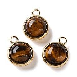 Тигровый глаз Природных тигровый глаз подвески, 304 полукруглые подвески из нержавеющей стали, реальный 14 k позолоченный, 20x15.5x8.5 мм, отверстие : 2.5 мм