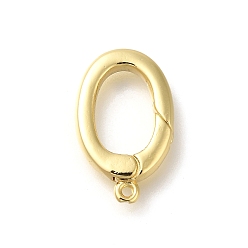 Настоящее золото 18K Латунные кольца пружинного затвора с овальным покрытием стойки, долговечный, без свинца и без кадмия, реальный 18 k позолоченный, 18x11.5x3 мм, отверстие : 1 мм