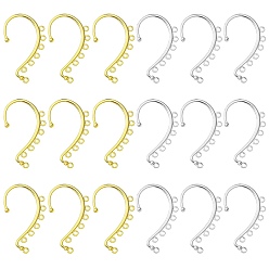 Золотой & Серебряный 20 шт. 2 цвета сплава ушные манжеты выводы, с 7 петель, крючки для обертывания ушей для изготовления сережек без пирсинга, золотой и серебряный, 58x35x2 мм, отверстие : 2.5 мм, 10 шт / цвет