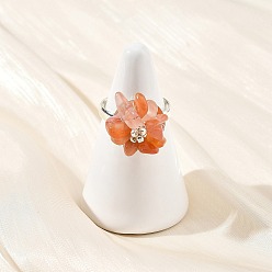 Red Agate Регулируемые открытые кольца-манжеты из натурального красного агата и латуни для женщин, цветок, широкая полоса кольца, серебряные, 17 мм