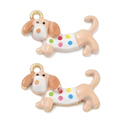 Бежевый Окрашенного распылением эмали сплава подвески, подвески в форме собаки, стойки покрытие, золотые, бежевые, 15x24x4 мм, отверстие : 1.8 мм