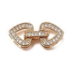 Real 18K Gold Plated Brass Micro Pave Clear Cubic Zirconia Fold Over Clasps, Heart, Nickel Free, Real 18K Gold Plated, 26mm
