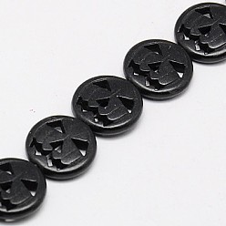 Черный Синтетических нитей бирюзовые бусы, окрашенные, тыква тыква джек о фонарь джек о фонарь, чёрные, 15x3.5 мм, отверстие : 1 мм, около 27 шт / нитка, 15.35 дюйм