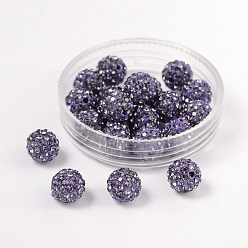 Фиолетовый Бусины с класс А стразами, pave disco бусины, cmолы и каолина, круглые, фиолетовые, С. 9 (1.5 мм), 1.6 мм, отверстие : 8 мм