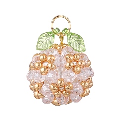 Бледно-Розовый Подвески из акрила и стеклянных бусин, фрукты, с целью перехода в кольце, розовый жемчуг, 24x20.5 мм