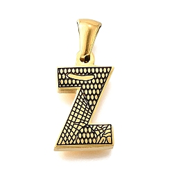 Letter Z Золотые подвески 304 из нержавеющей стали, образец коры, Письмо Z, 18x10.5x2.5 мм, отверстие : 5.5x3 мм