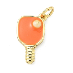 Оранжевый Латунные подвески, талисманы для пиклбола, с эмалью, без кадмия и без свинца, стойки покрытие, долговечный, с целью перехода в кольце, реальный 18 k позолоченный, оранжевые, 17x10x2 мм, отверстие : 3.3 мм
