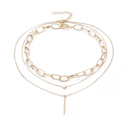 Golden Double Layered & Chain Necklaces Sets, with Brass Pendants & Cable Chains, Aluminium Paperclip Chains, 304 Stainless Steel Toggle Clasps & Lobster Claw Clasps, Stick & Heart, Golden, 14.17 inch(36cm), 15.55 inch(39.5cm), 2pcs/set