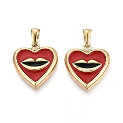 (123L) Белый крем непрозрачный блеск 304 подвески из нержавеющей стали и эмали, подвески в виде сердца с рисунком губ, золотые, огнеупорный кирпич, 22.5x20x3.5 мм, отверстие : 7.5x2.5~3 мм