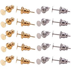 Golden & Stainless Steel Color 304 Stainless Steel Earring Findings Sets, Ear Nuts/Earring Backs & Stud Earring Findings, Golden & Stainless Steel Color, Ear Nut: 6.5x5mm, Hole: 1mm, Ear Stud: 12x4mm