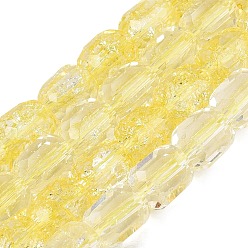 Yellow Transparent Crackle Glass Beads Strands, Column, Faceted, Yellow, 8~8.5x7~8mm, Hole: 1~1.2mm, about 40~43pcs/strand, 13.78~14.57 inch(35~37cm)
