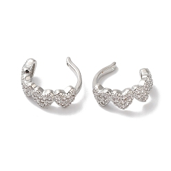 Платина Женские серьги-каффы из латуни с микропаве и цирконием в форме сердца, платина, 14x5 мм