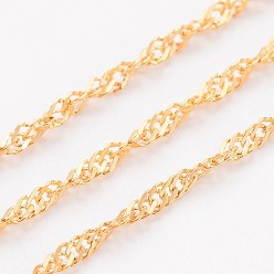 Golden Ion Plating(IP) 304 Stainless Steel Singapore Chains, Water Wave Chains, Soldered, with Spool, Faceted, Golden, 2mm, about 65.61 Feet(20m)/roll