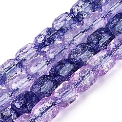 Slate Blue Transparent Crackle Glass Beads Strands, Column, Faceted, Slate Blue, 8~8.5x7~8mm, Hole: 1~1.2mm, about 40~43pcs/strand, 13.78~14.57 inch(35~37cm)