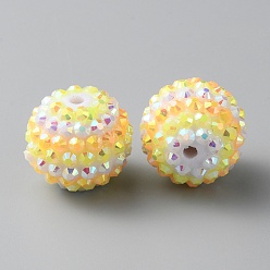 Нарцисс Бусины со стразами из смолы, круглый с узором в полоску, для изготовления ювелирных изделий DIY, ручки и поделки из бисера, бледно-желтый цвет, 20x17.5 мм, отверстие : 2.7 мм