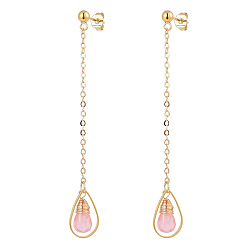 Стеклянный Камень Арбуза Серьги-гвоздики из вишневого кварца, с 304 серьгами из нержавеющей стали, латунные кабельные цепи, связующие кольца и гайки, слеза, 74 мм, штифты : 0.8 мм