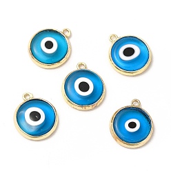 Озёрно--синий Подвески лэмпворк ручной работы, с фурнитурой латунной золотого тона, без кадмия и без свинца, злые глаза, Плут синий, 16x13.5x3 мм, отверстие : 1.4 мм