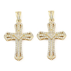 Настоящее золото 18K Латунные микро проложить кубического циркония подвески, крест прелести, без кадмия и без свинца, прочное покрытие, стойки покрытие, реальный 18 k позолоченный, 30x19.5x4 мм, отверстие : 3.5x3 мм