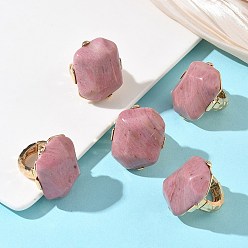 Родохрозит Кольца для пальцев из натурального родокрозита и сплава для женщин, самородки, золотые, самородки: 36.5~37x30 мм, внутренний диаметр: 17.5~19 мм