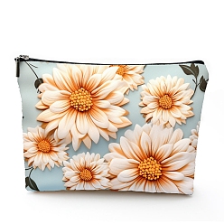 Flower Polyester Wallet, Makeup Bag, with Zipper, Rectangle, Flower, 17x25cm