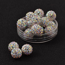 Crystal AB Pave Disco Ball Beads, Polymer Clay Rhinestone Beads, Grade A, Round, Crystal AB, PP14(2~2.1mm), 10mm, Hole: 1.0~1.2mm