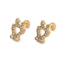 Ciervo 304 Pendientes de cartílago de animal con cristales de acero inoxidable y diamantes de imitación, real 18 k chapado en oro, ciervo, 11x8 mm
