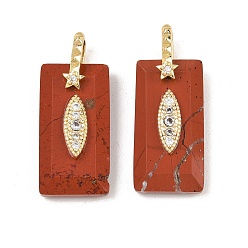 Jaspe Rouge Pendentifs à facettes en jaspe rouge naturel, Breloques rectangulaires serties de micro-pavés en laiton et de zircones cubiques transparentes, réel 18 k plaqué or, sans cadmium et sans plomb, crémaillère plaquage, plaqué longue durée, 25x13x7mm, Trou: 5x6mm