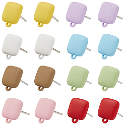 (52) Непрозрачная лаванда 32шт. 8 цвета сплава серьги-гвоздики фурнитура, с горизонтальными петлями, квадратный, разноцветные, 10x8.5 мм, отверстие : 1 мм, штифты : 0.7x10.5 мм, 4 шт / цвет