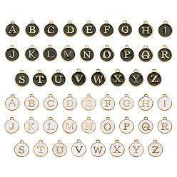 (52) Непрозрачная лаванда 52 шт. 52 стили буквы A~Z сплав эмалевые подвески, плоские круглые прелести, разноцветные, 14x12x2 мм, отверстие : 1.5 мм, 1 шт / стиль