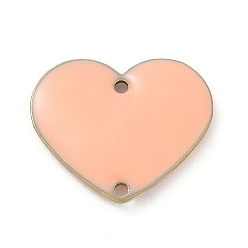 Персиковый Слойка Подвески из латуни, без кадмия, без никеля и без свинца, с эмалью, сердце, розовые, 15x18x2 мм, отверстие : 1.2 мм