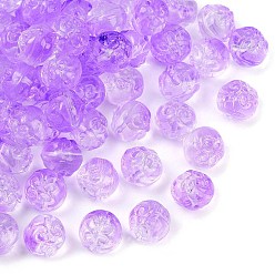 Фиолетовый Прозрачные стеклянные бусины, круглый с цветочным узором, фиолетовые, 11x10 мм, отверстие : 1 мм